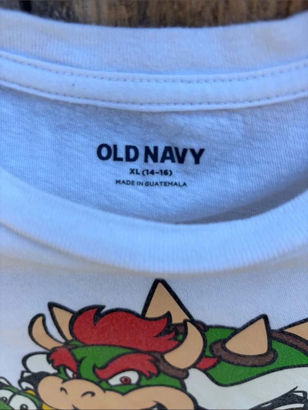 Old Navy White Super Mario Character Tee with Red, Green, Yellow Accents